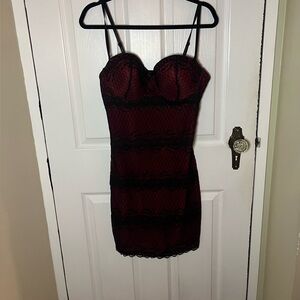 Red and Black Lace Slip Dress